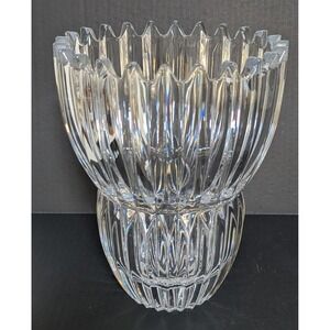 Vintage 80s 90s Mikasa Ice Palace Lead Crystal Vase 9" Ribbed w/Scalloped Edges